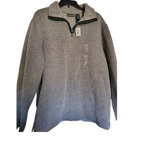 DKNY Womens Gray Y2K High Neck Quarter Zip Sherpa Lined Pullover Sweater XL NEW‎